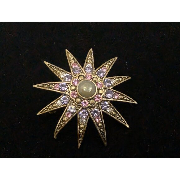 Vintage Monet Gold Tone Atomic Sun Starburst MCM Large Pin Brooch 2" - Picture 1 of 14